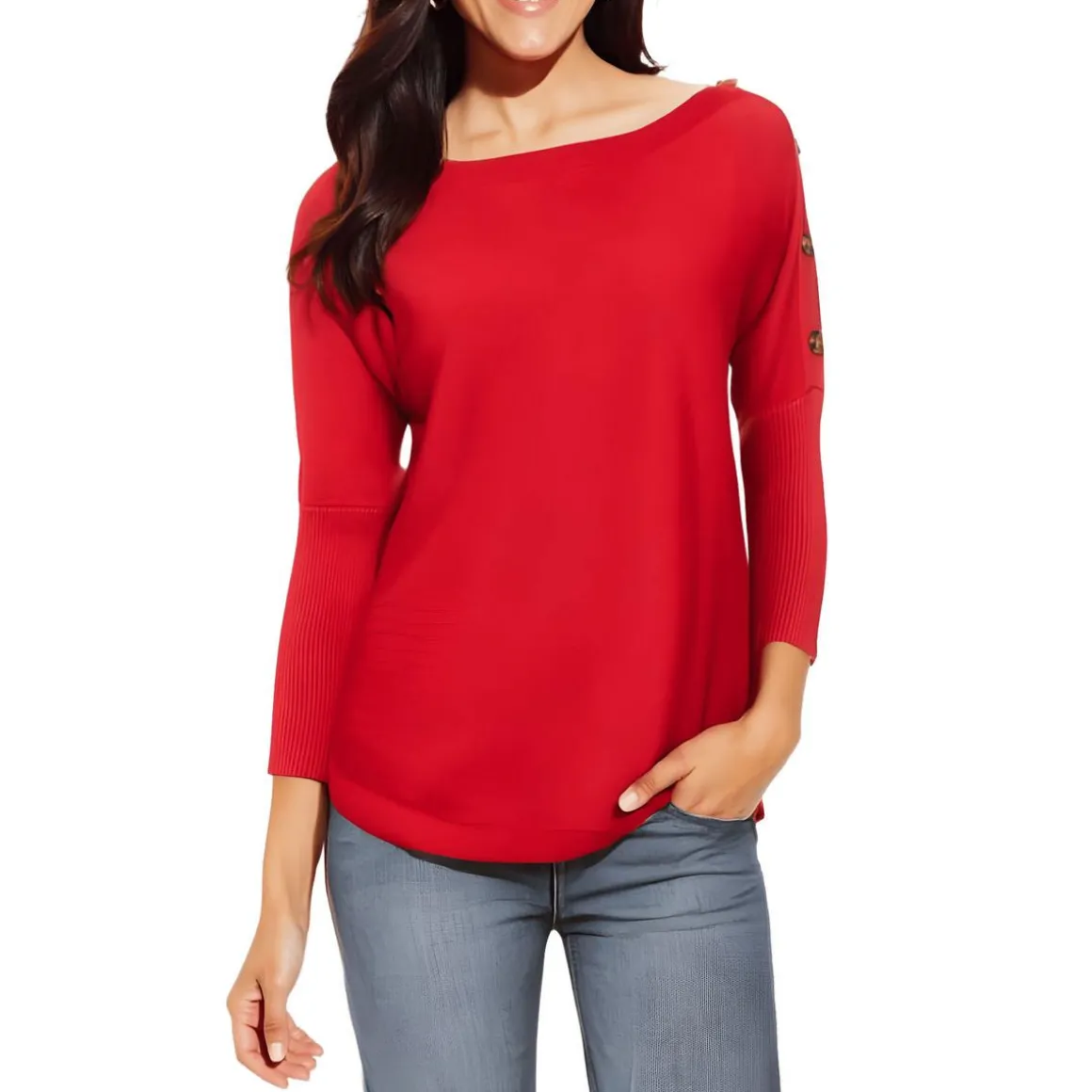 Buttoned Wide Neck Pullover Top