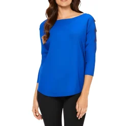 Buttoned Wide Neck Pullover Top