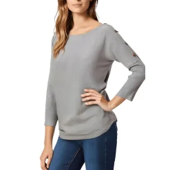 Buttoned Wide Neck Pullover Top