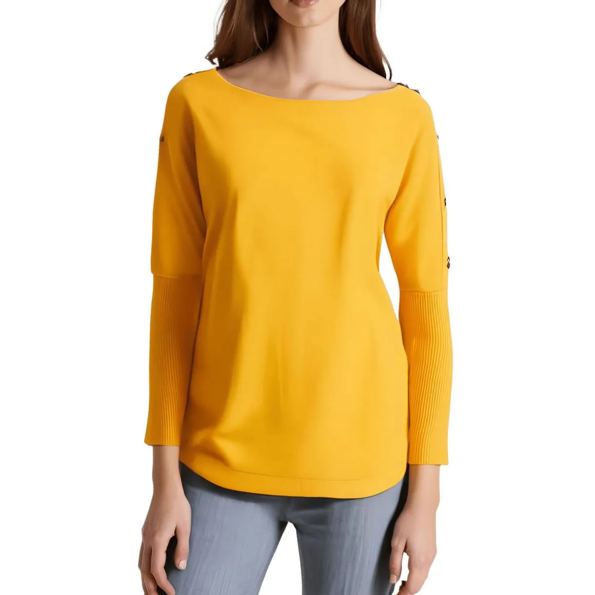 Buttoned Wide Neck Pullover Top