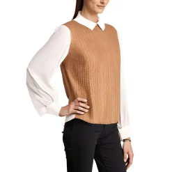 Cable Knit Sheer Sleeves Pullover Sweater