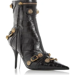 Calgole Leather Crocodile Print Mid-Calf Boots