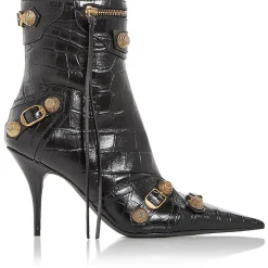 Calgole Leather Crocodile Print Mid-Calf Boots