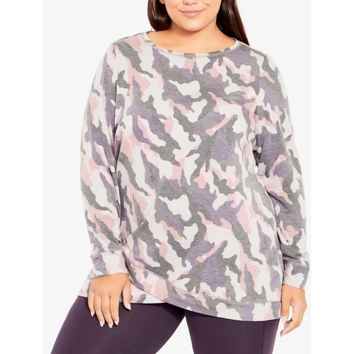 Camouflage Double Hem Pullover Top