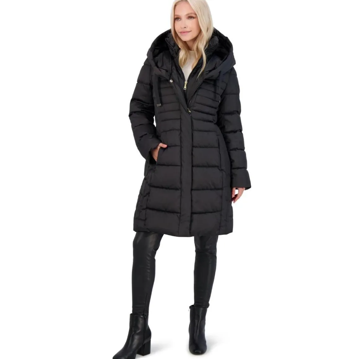 Casey Fitted Puffer Coat for Women-Quilted Winter Coat with Bib