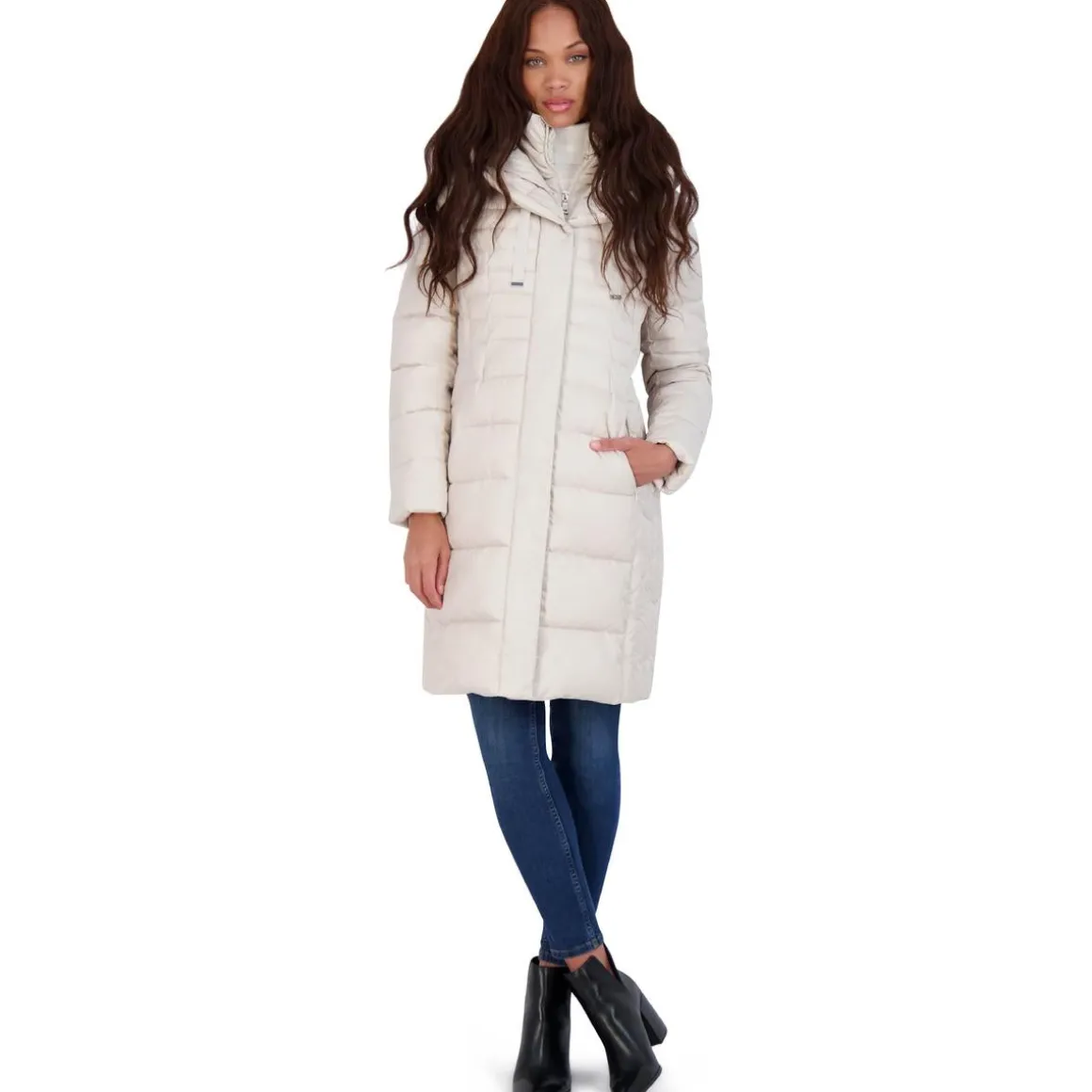 Casey Fitted Puffer Coat for Women-Quilted Winter Coat with Bib