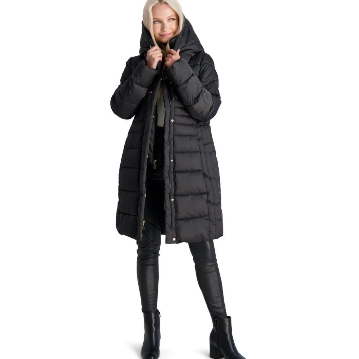 Casey Fitted Puffer Coat for Women-Quilted Winter Coat with Bib