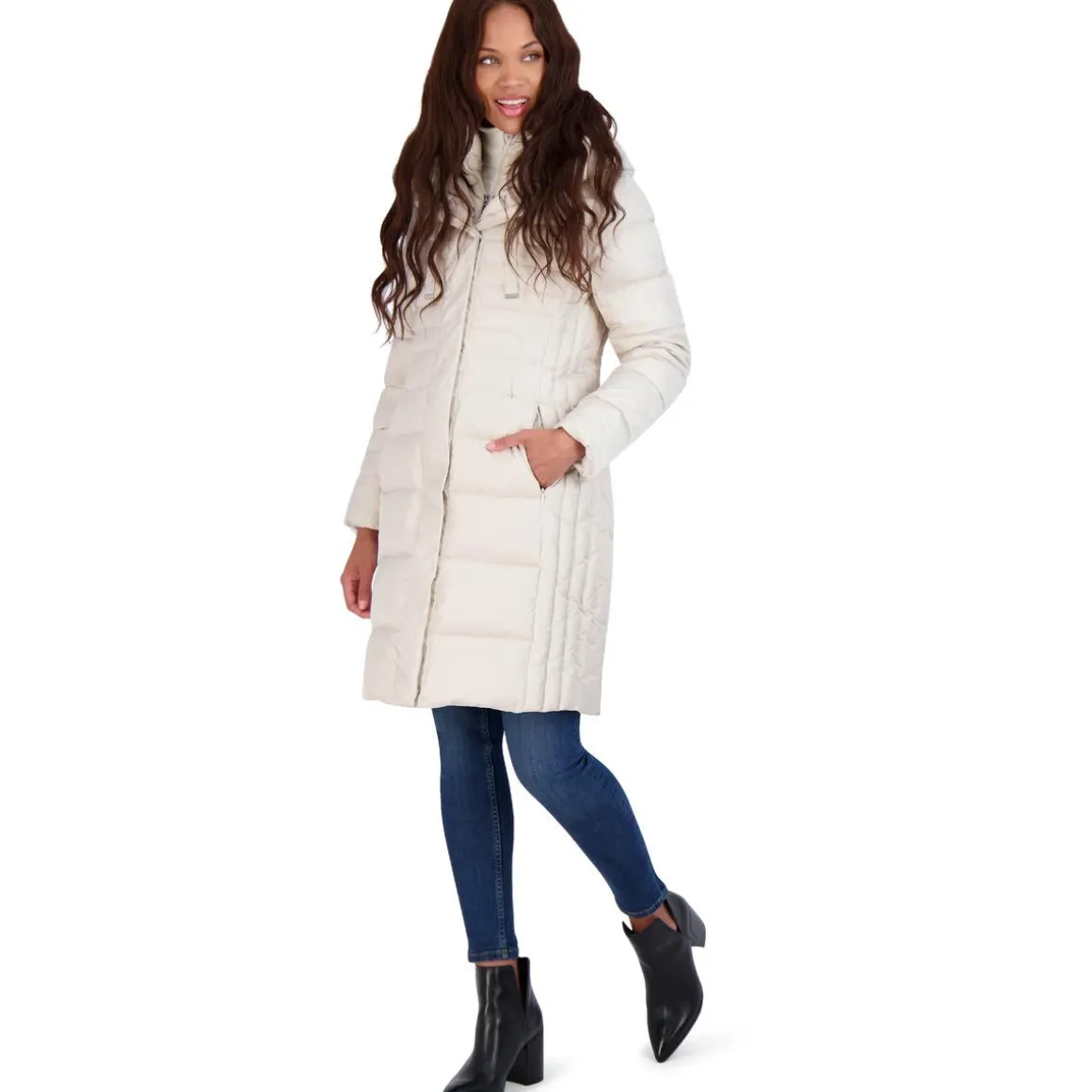 Casey Fitted Puffer Coat for Women-Quilted Winter Coat with Bib