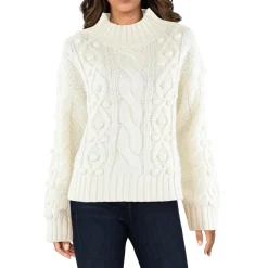Cecile Ribbed Cable Knit Pullover Sweater