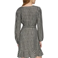 Checker Ruffle Hem Wrap Dress