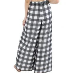Chiffon Check Print Wide Leg Pants
