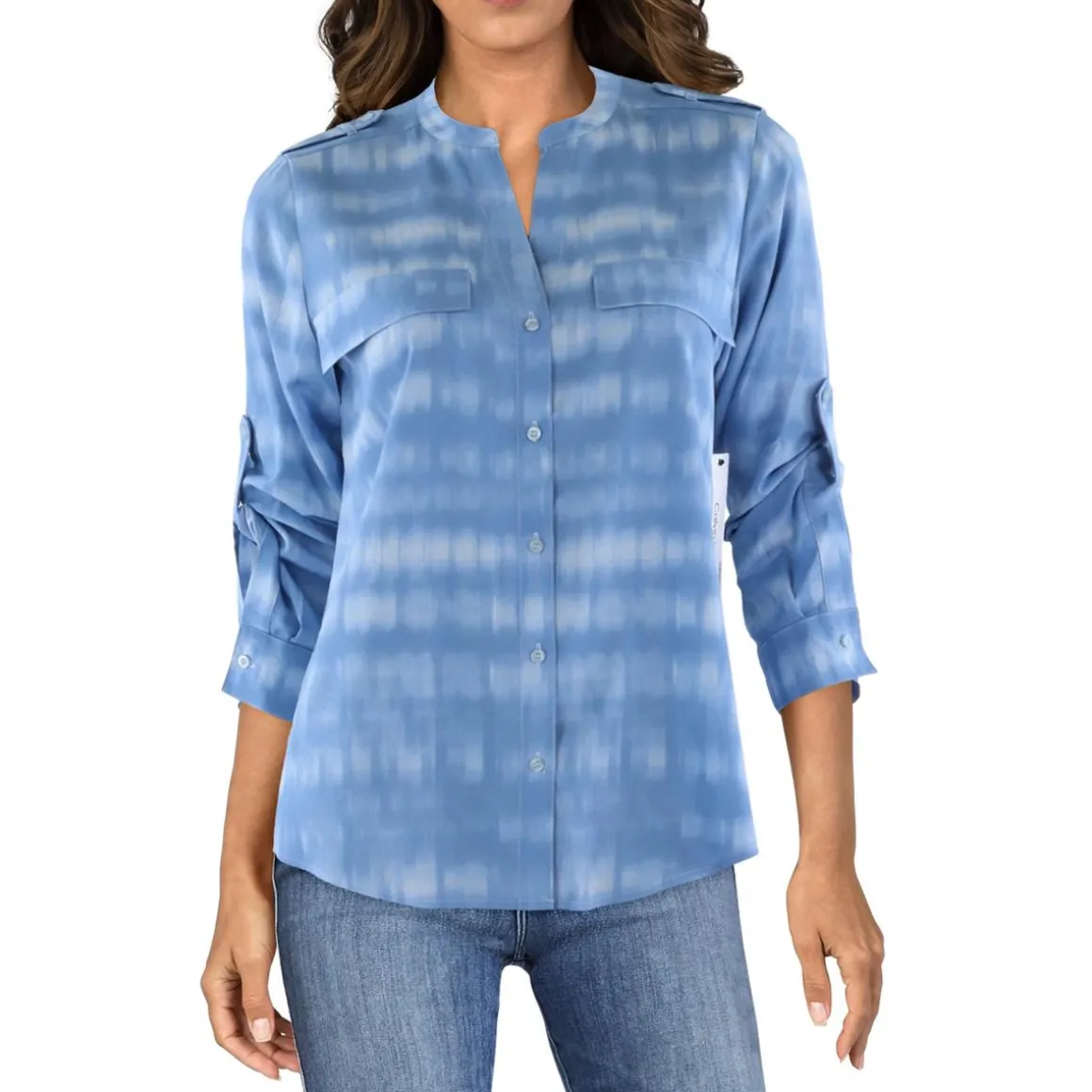 Chiffon Striped Button-Down Top