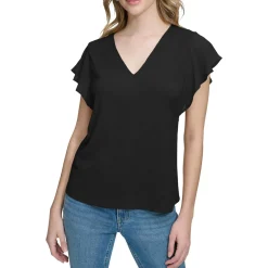 Chiffon Trim V Neck Blouse