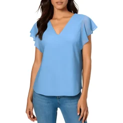 Chiffon Trim V Neck Blouse