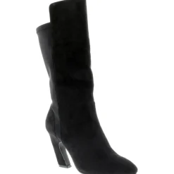 Chrome Velvet Curved Heel Mid-Calf Boots