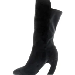 Chrome Velvet Curved Heel Mid-Calf Boots