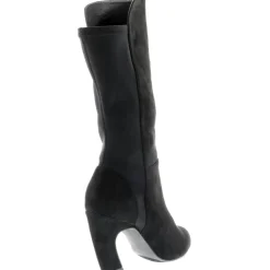 Chrome Velvet Curved Heel Mid-Calf Boots