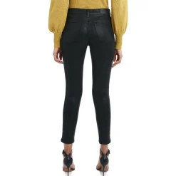 Coated Denim Cropped High Rise Skinny Jeans