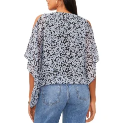 Cold Shoulder Floral Print Blouse