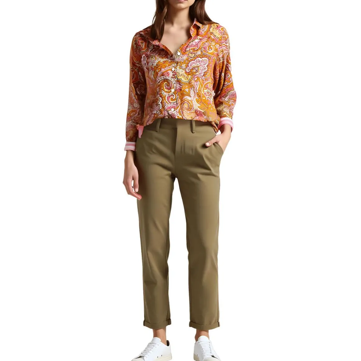 Collar Paisley Button-Down Top