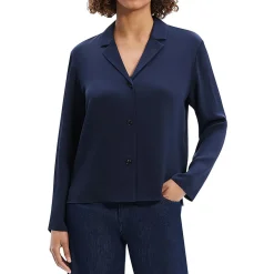 Collar Silk Button-Down Top