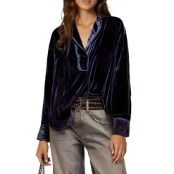 Collar Velour Pullover Top