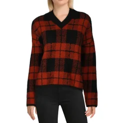 Colleen Wool Blend Plaid V-Neck Sweater