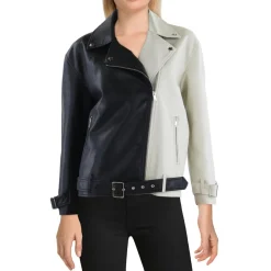 Colorblock Faux Leather Motorcycle Jacket