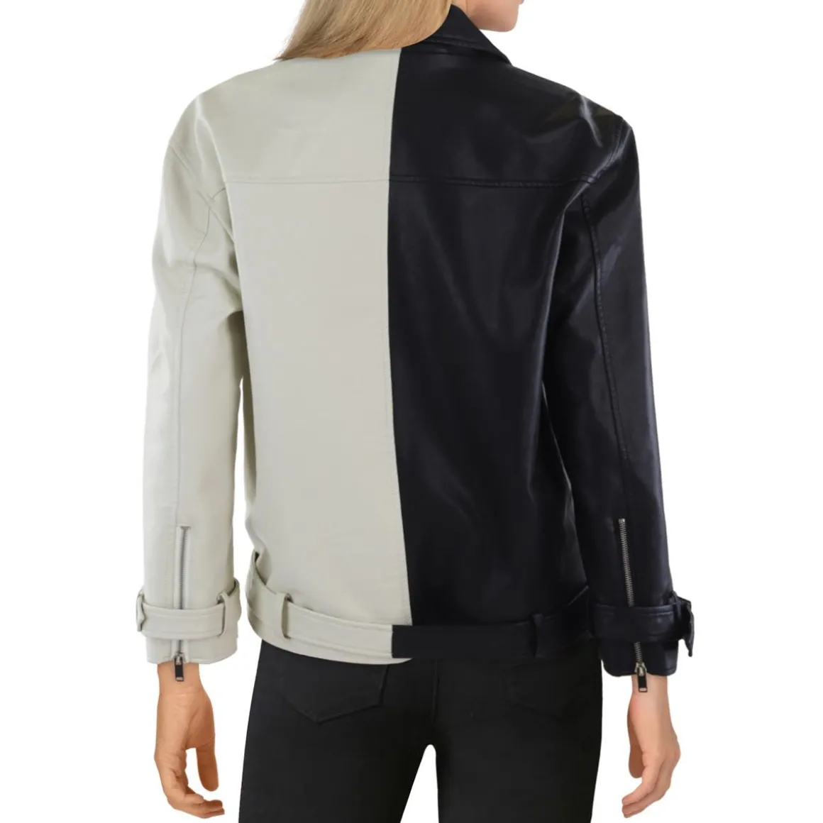 Colorblock Faux Leather Motorcycle Jacket