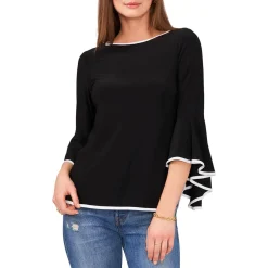 Contrast Trim Bell Sleeve Blouse