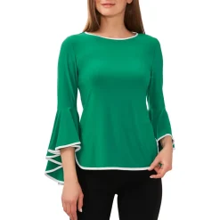 Contrast Trim Bell Sleeve Blouse