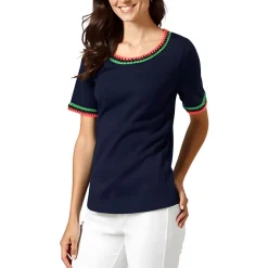 Contrast Trim Cotton Pullover Top