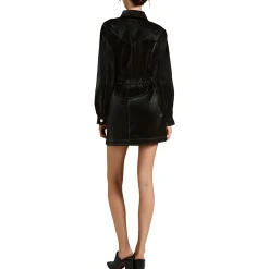 Contrast Trim Faux Leather Mini Dress