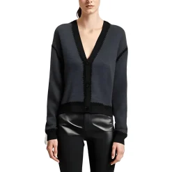 Contrast Trim Merino Wool Cardigan Sweater