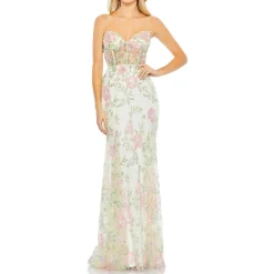 Corset Seamed Mesh Evening Dress