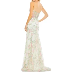 Corset Seamed Mesh Evening Dress