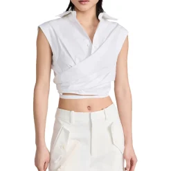 Cotton Blend Cropped Wrap Top