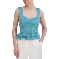 Cotton Blend Ruched Peplum Top