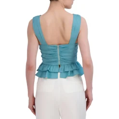 Cotton Blend Ruched Peplum Top