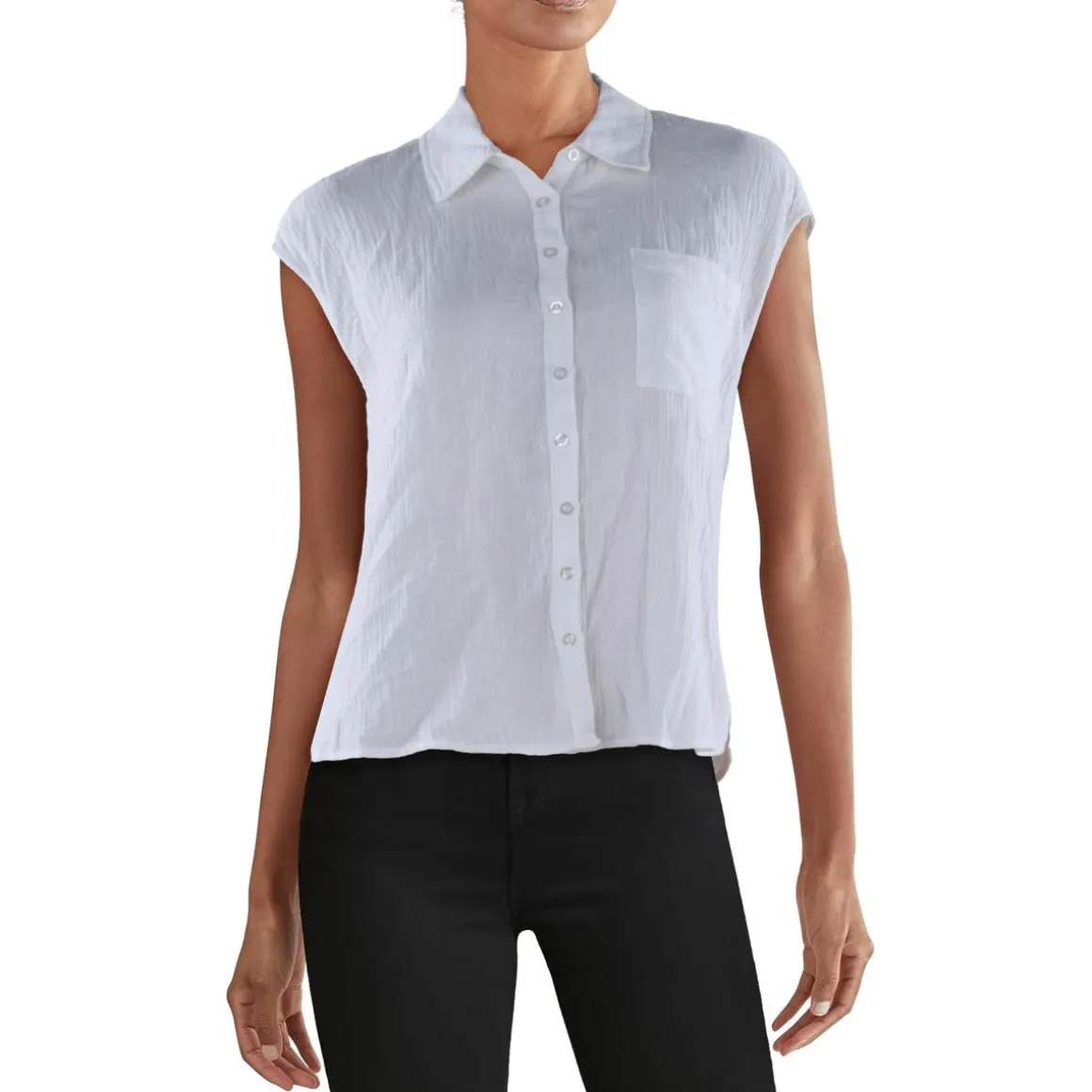 Cotton Sleeveless Button-Down Top