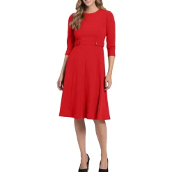 Crepe 3/4 Sleeves Fit & Flare Dress