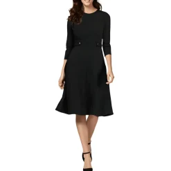 Crepe 3/4 Sleeves Fit & Flare Dress