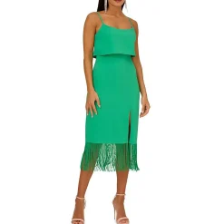 Crepe Fringe Midi Dress