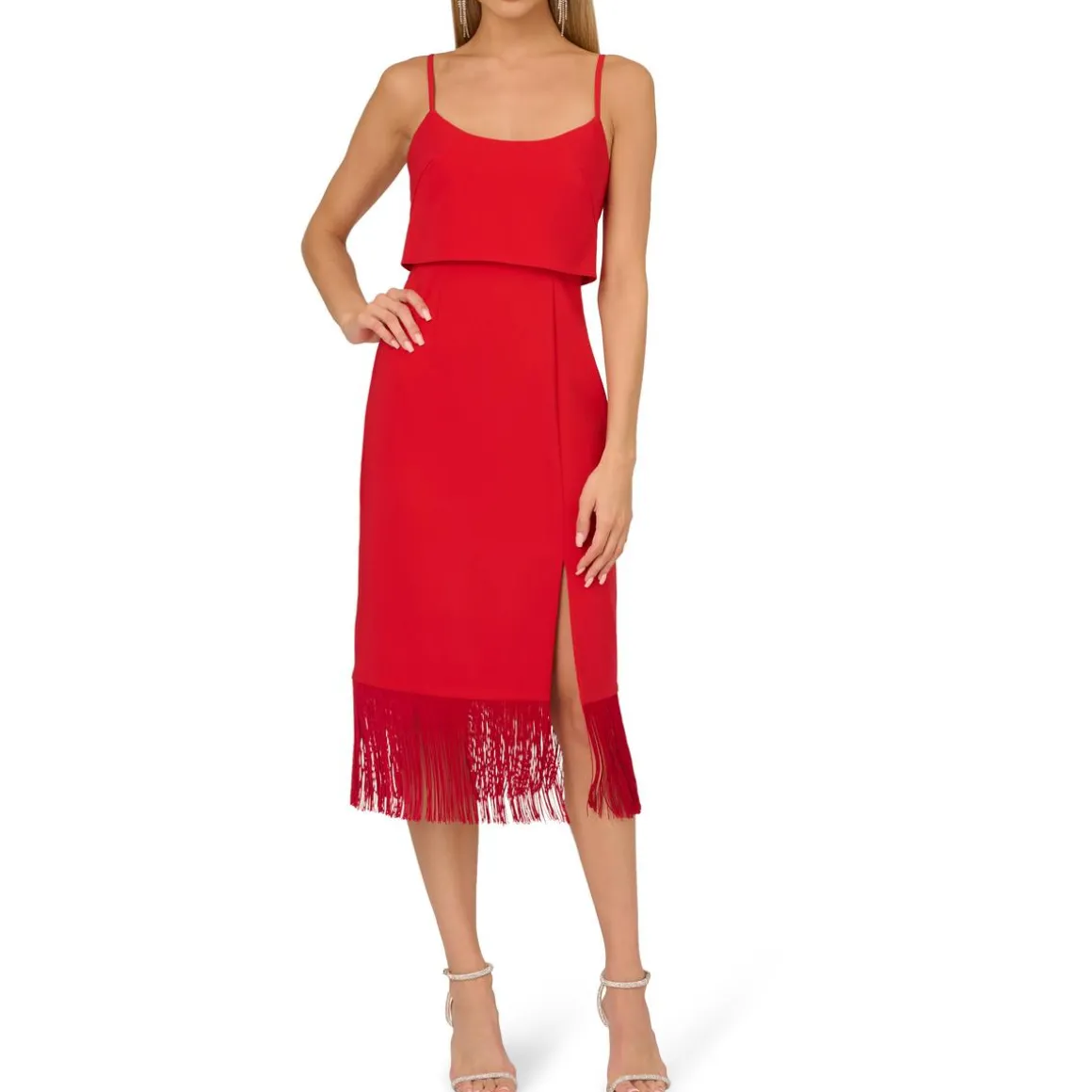 Crepe Fringe Midi Dress