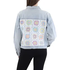 Crochet Back Ripped Denim Jacket