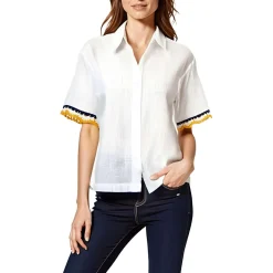 Crochet Woven Button-Down Top