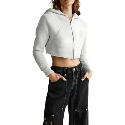 Crop Cotton Zip Hoodie