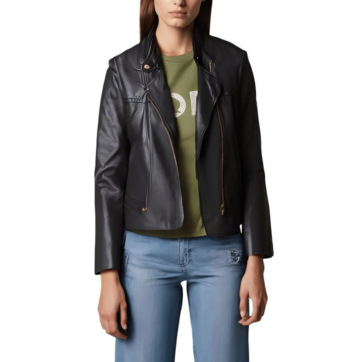 Crop Faux Leather Motorcycle Jacket