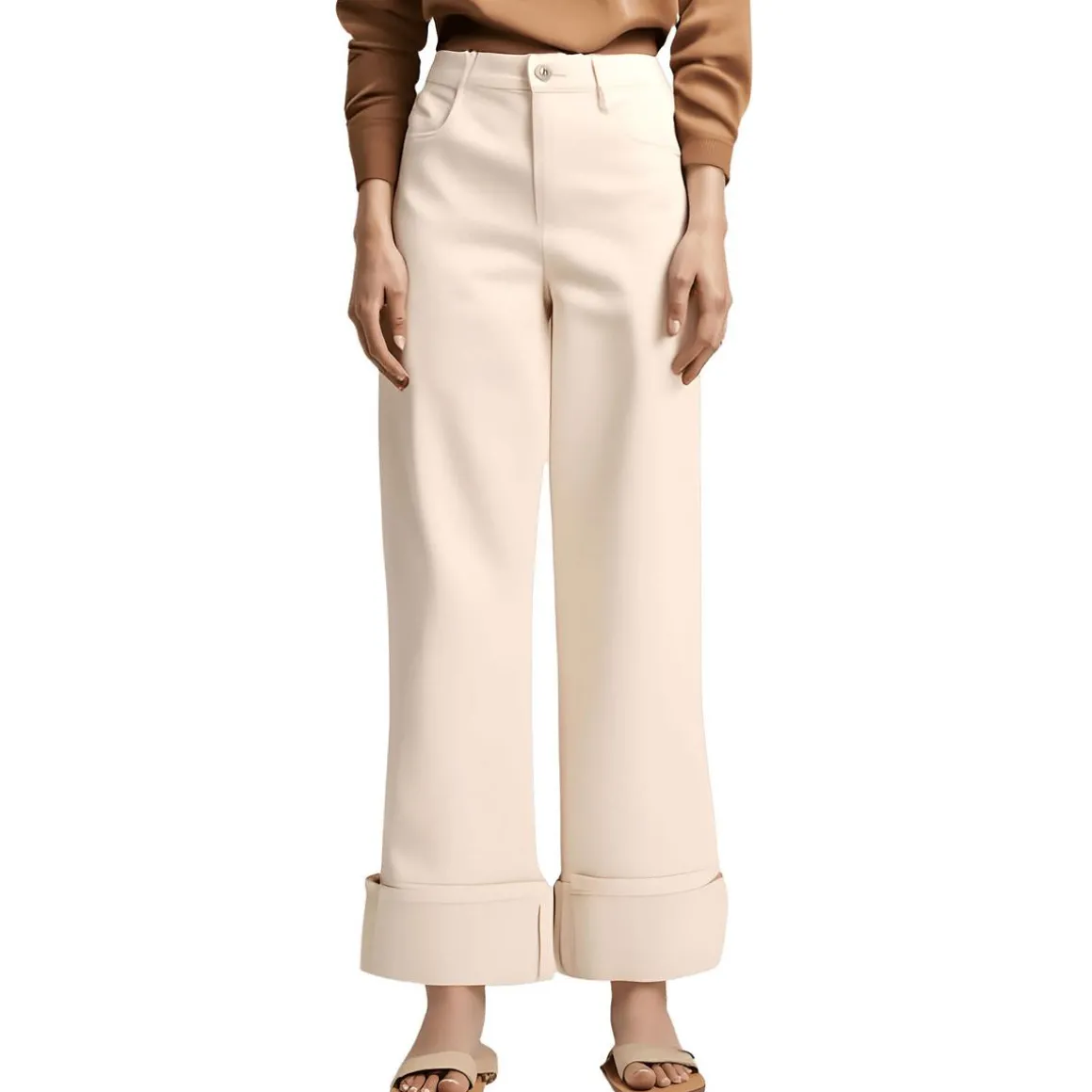 Cuffed Denim Wide Leg Jeans