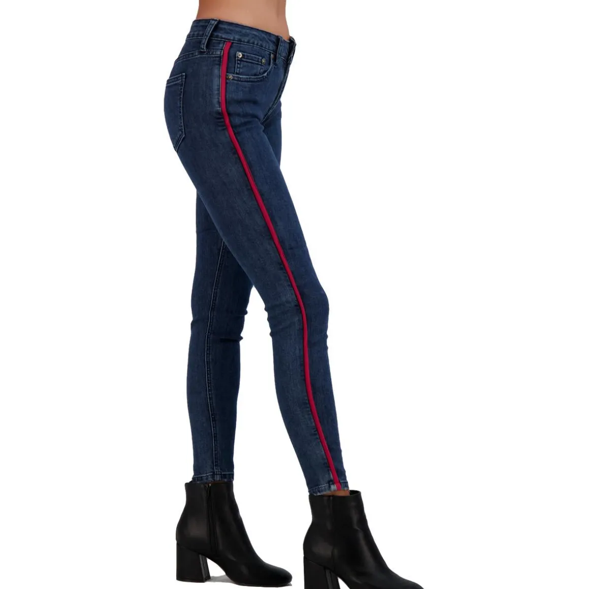 Dark Rinse High Rise Striped Ankle Crop Skinny Jeans
